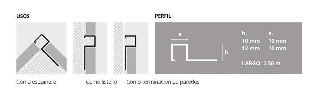 ALUMINIO QUADRA 12x10mm x 2,5m MARFIL STONE