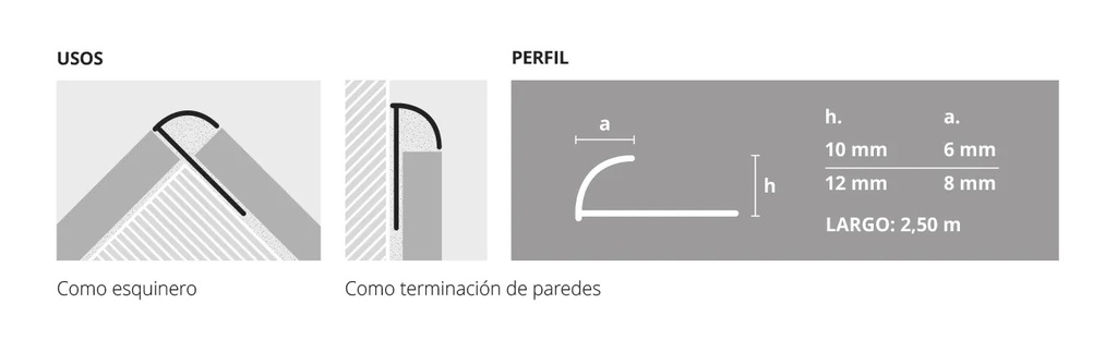 Varilla Guardacanto Arco Aluminio Cromo Mate 1383 10mm Atrim