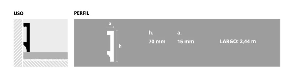 EPSILON ZÓCALO PLAIN 70MM X 2,44M BLANCO TEXTURADO