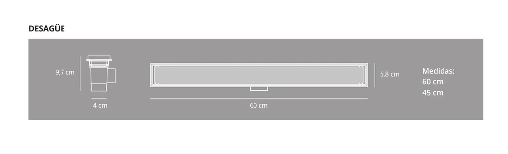 Rejilla Desagüe Ducha Acero + Abs Mate Lineal Atrim 60cm Rio