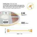 Tira LED COB 24V 11W/m Blanco Cálido 924lm/m 480 LEDs/m 8mm IP65, 5m