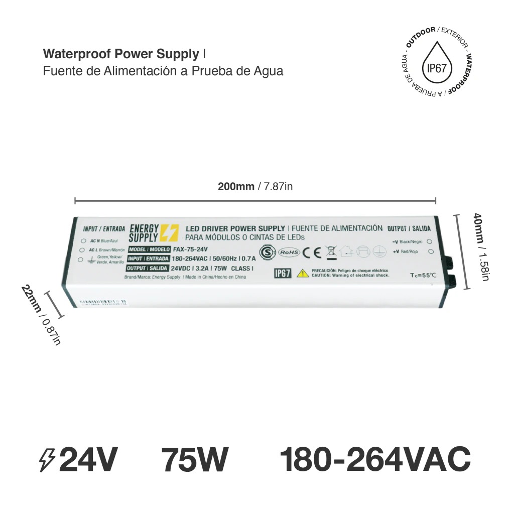 FUENTE SWITCHING 24V 3.2A 75W 180-264VAC EXTERIOR IP67