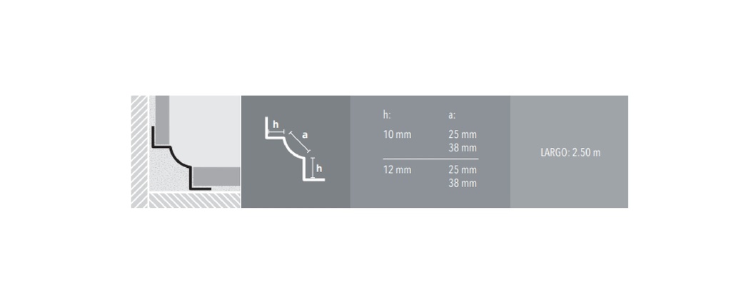 ACERO INOX. ZOCALO SANIT.PLUS38mm 10x10mmx2,5m BRI